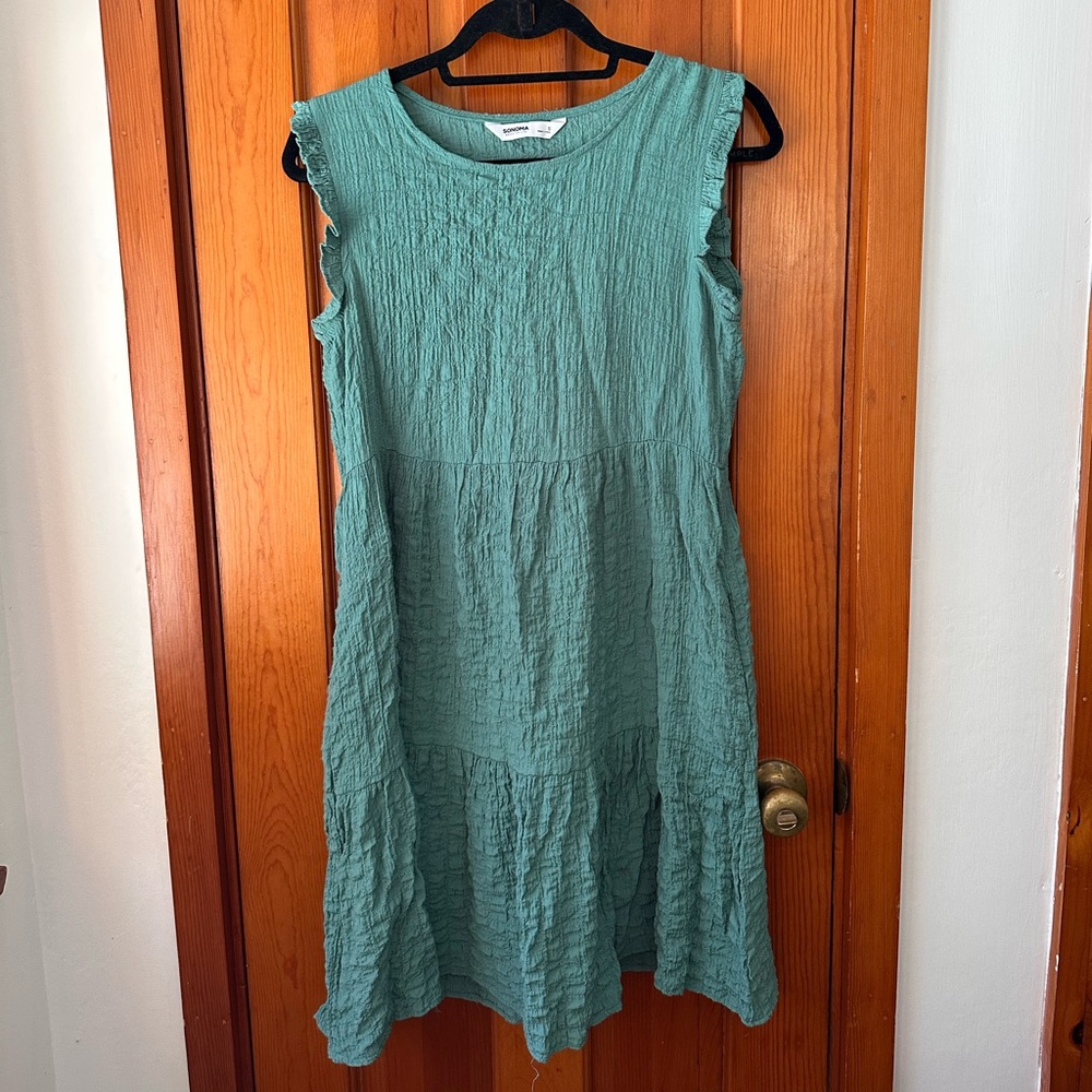 Sonoma Textured Green Sleeveless Mini Dress - Small